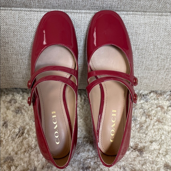 COACH Burgundy-Red Patent Leather Mary Jane With Block Heel - Picture 2 of 10